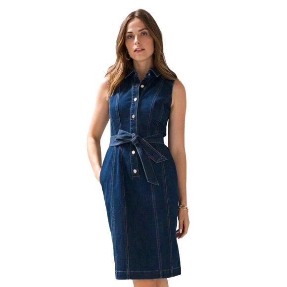 White House Black Market Dresses & Skirts - White House Black Market Sleeveless Denim Dress Size 14
